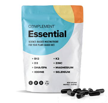 Complement Essential vegan multivitamin pouch and capsules