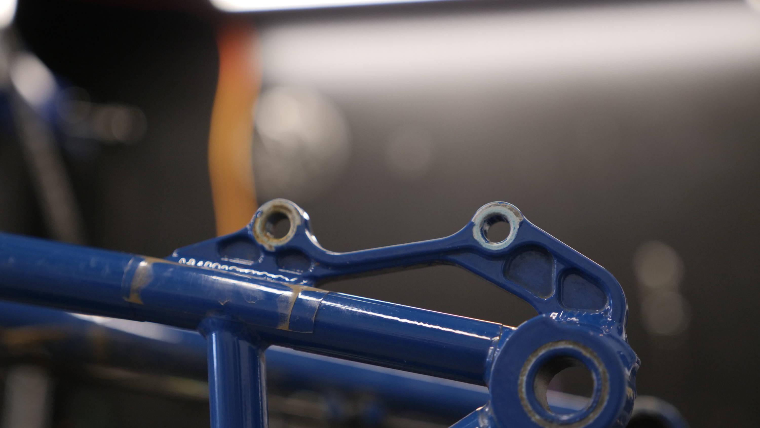 empty is mounts on a blue steel mountain bike for brake adapters