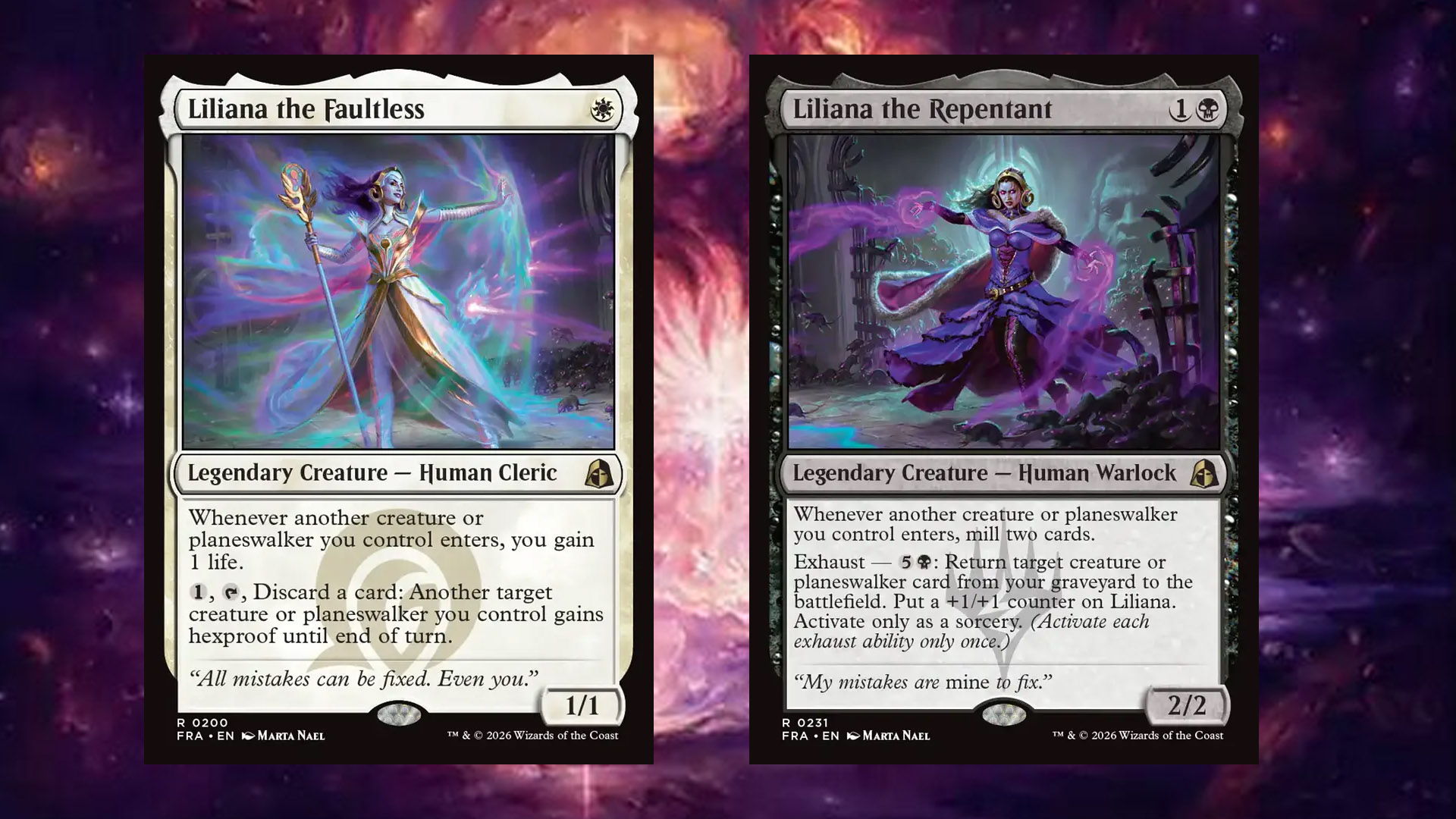 Two Liliana Cards From the Set Reality Fracture.