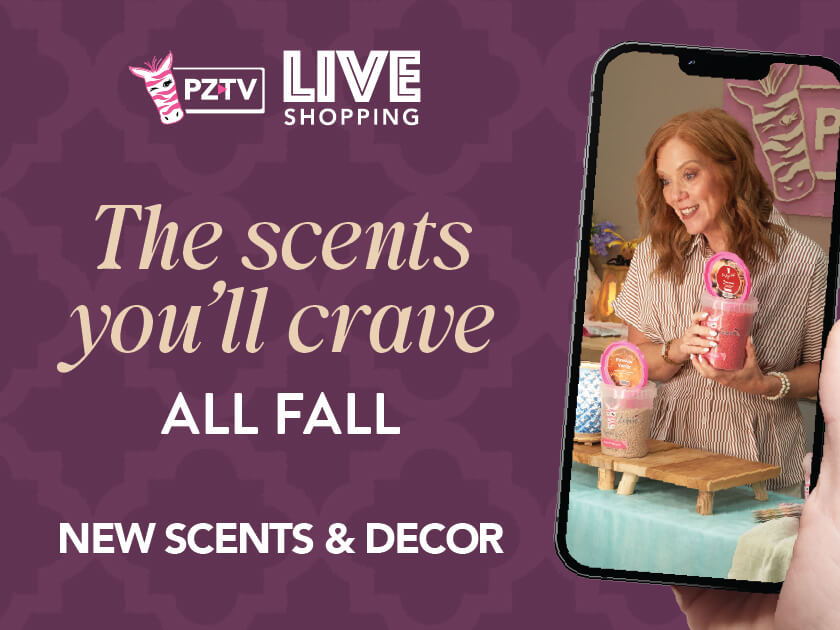 Promotional image for live shopping featuring fall scents and decor.