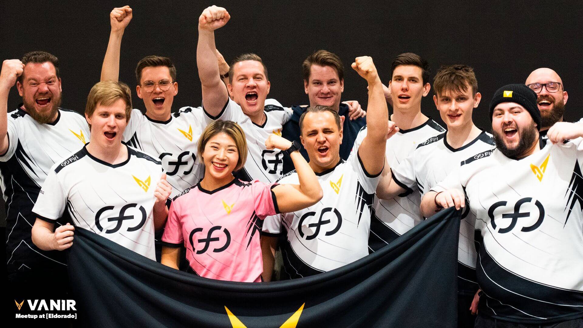 Esports Team with custom esports jerseys and flags