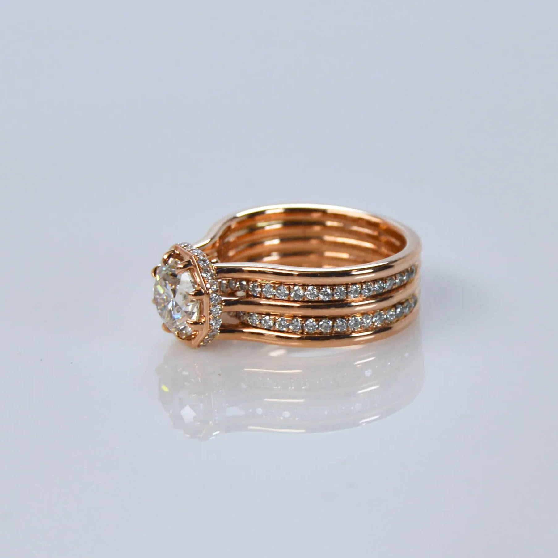 rose gold and pave diamond engagement ring
