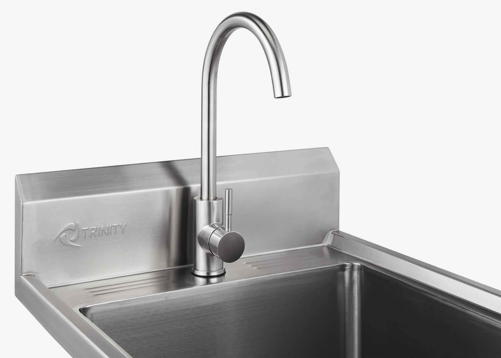 Stainless steel sink with trinity logo