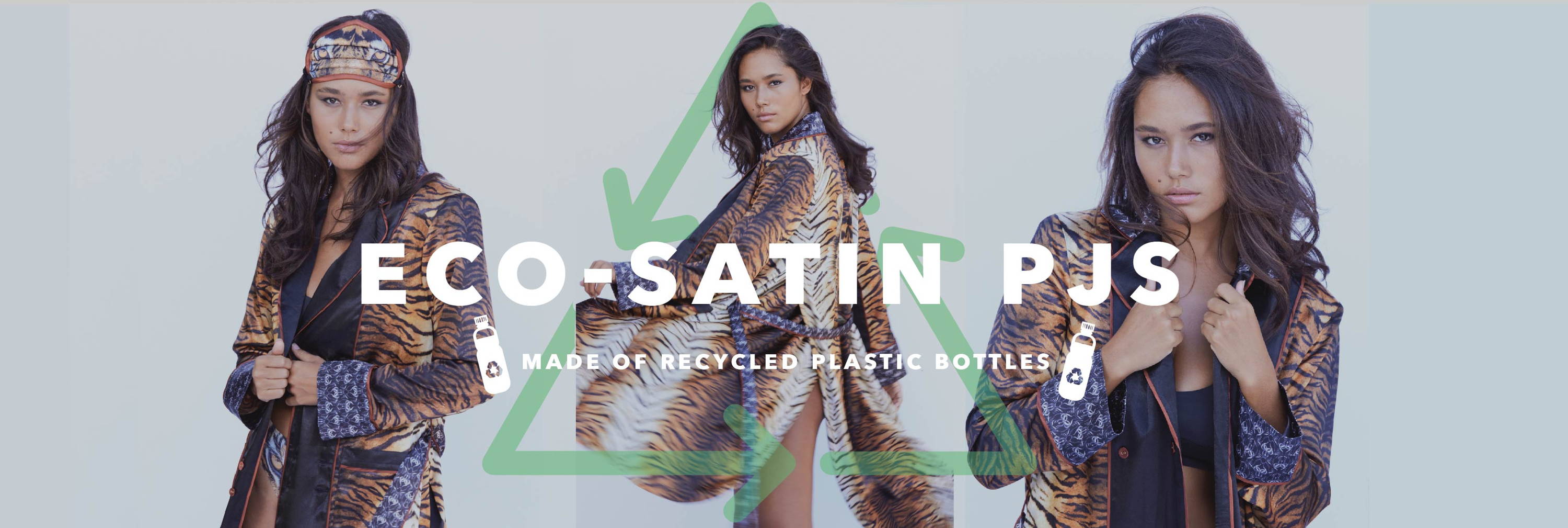 eco satin pjs made of recycled plastic bottles tiger print pajamas sustainable pajamas eco-friendly