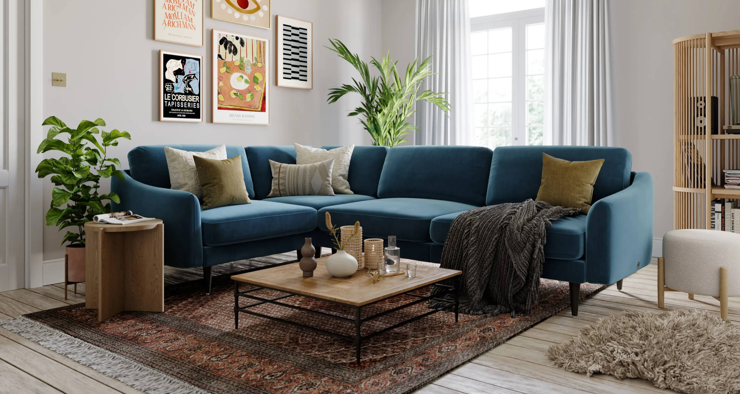 stylish blue corner sofa