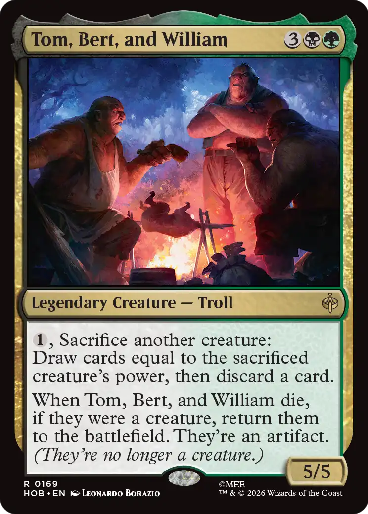 The card Tom Bert and William from the MTG The Hobbit Crossover.