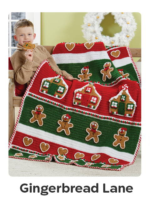 Gingerbread Lane. Image: Herrschners Jolly Gingerbread Afghan Crochet Yarn Kit.