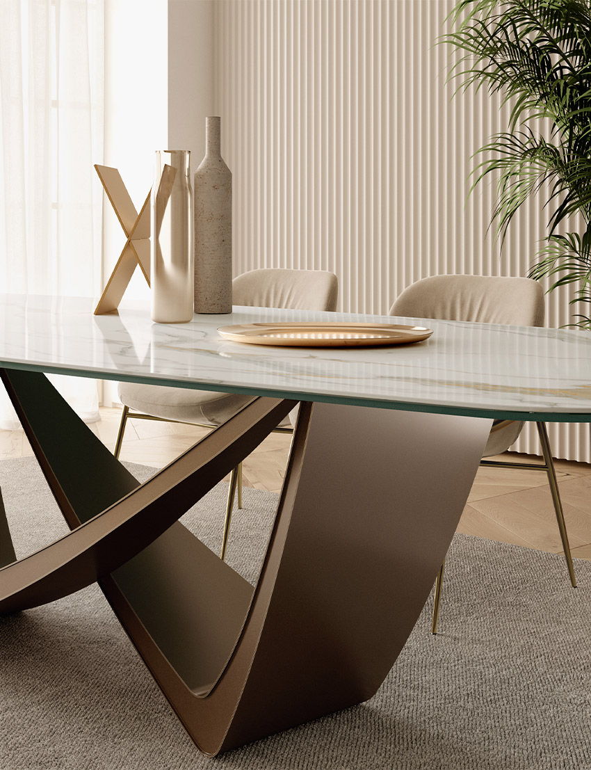 Bontempi casa handpicked steel table base with marble top