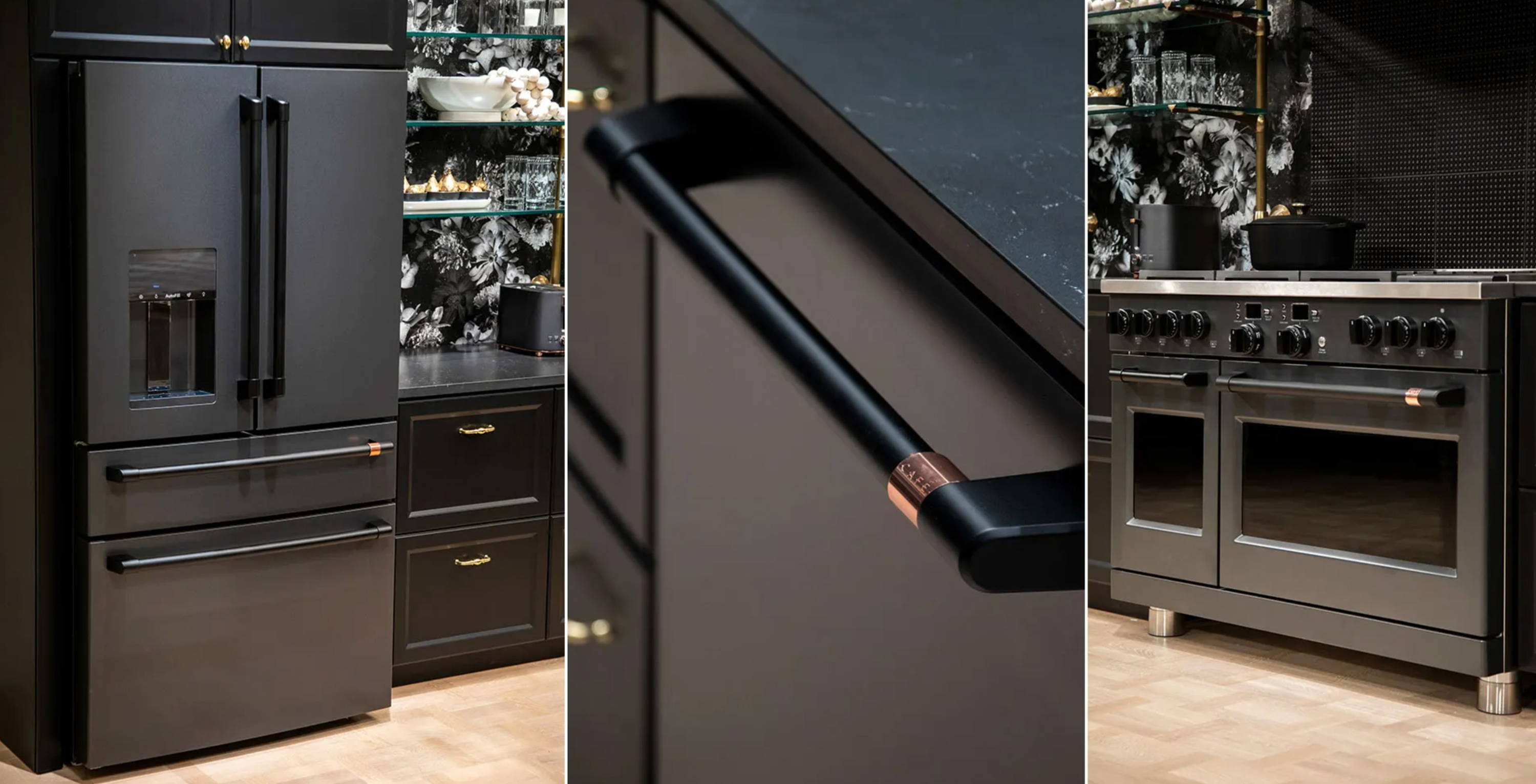 Collage of matte black major appliances