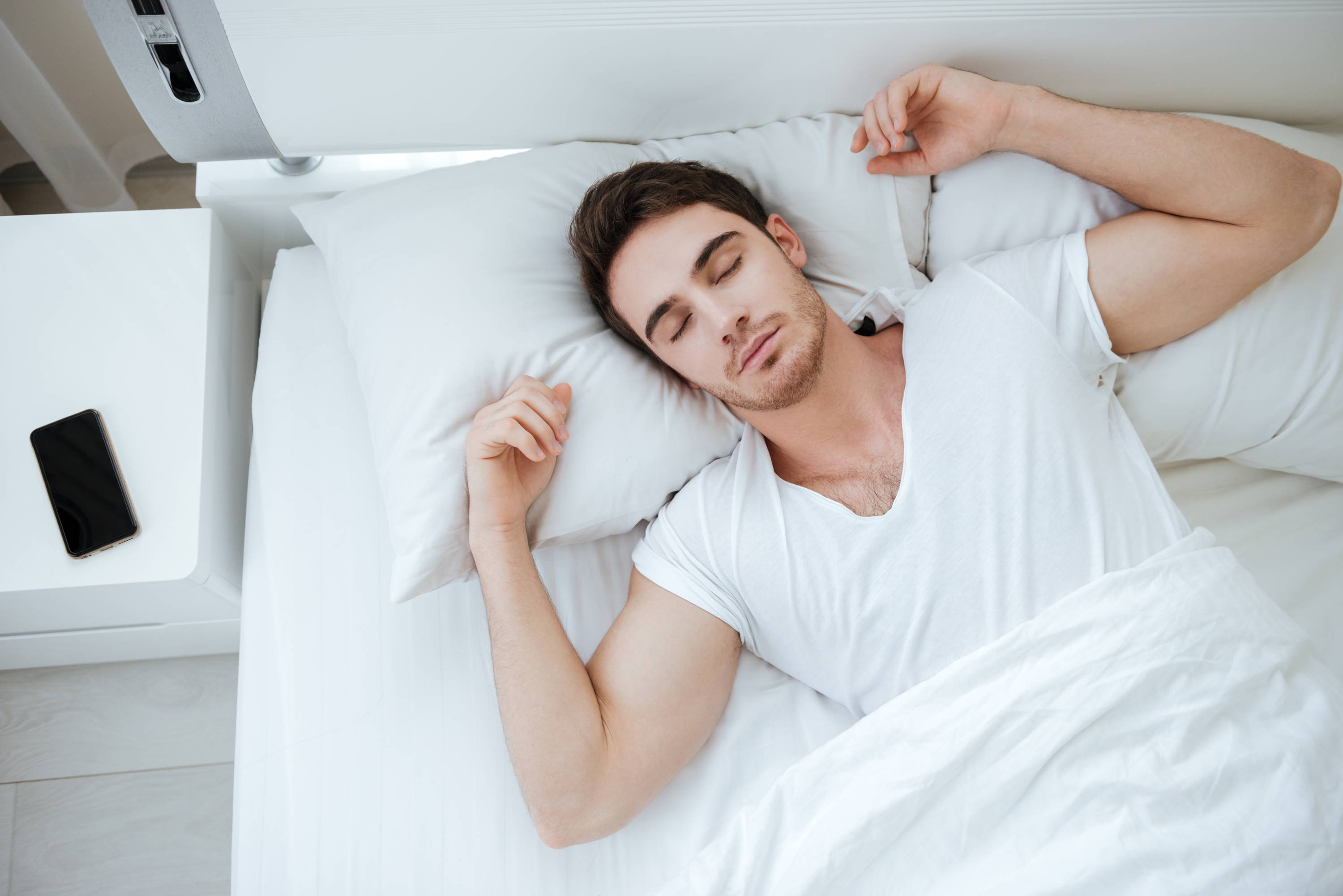 Man with excellent posture sleeping