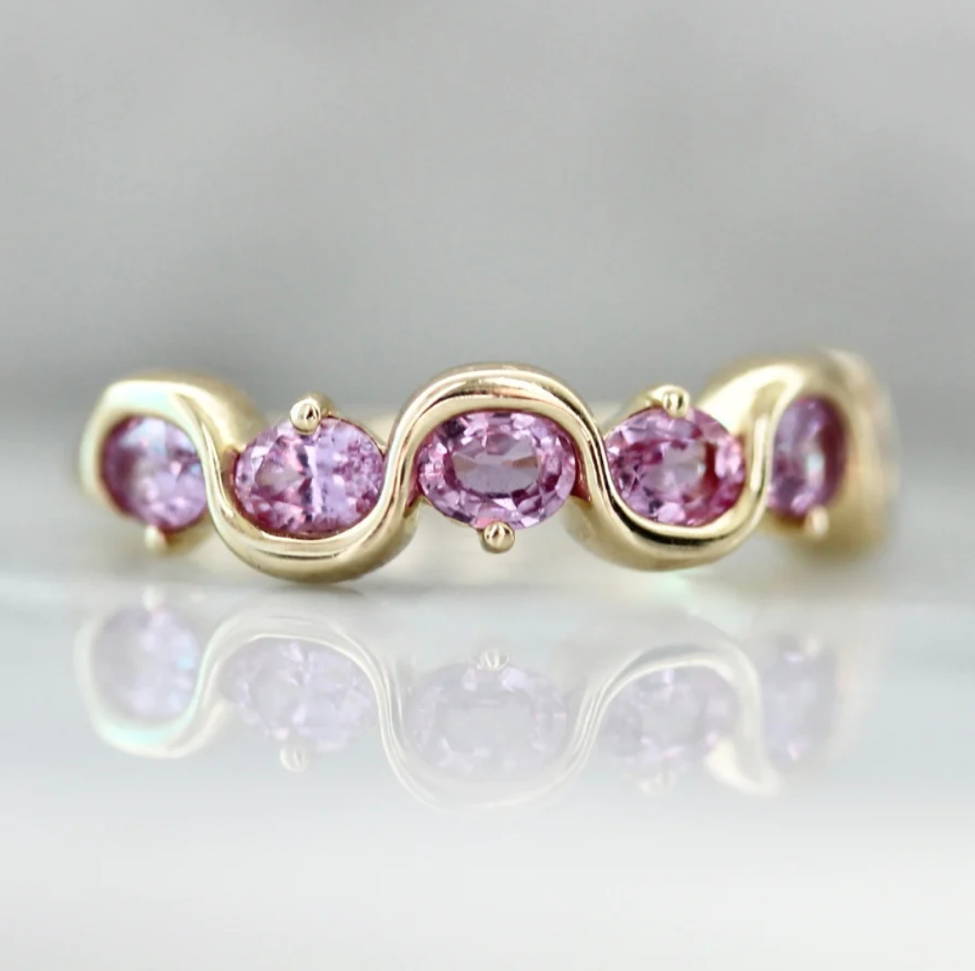 pink oval cut sapphire band promise ring