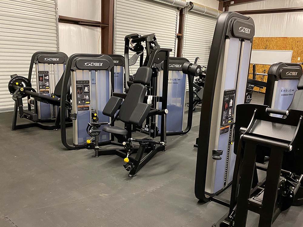 Cybex selectorized equipment lined up in home gym