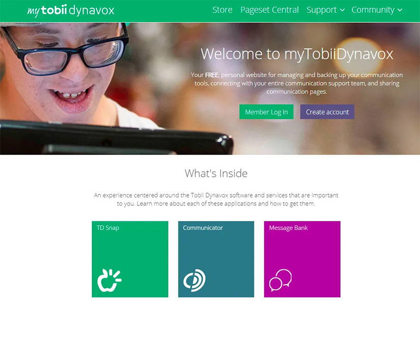 Tobii Dynavox TD Snap featuring myTobiiDynavox sharing and syncing tool