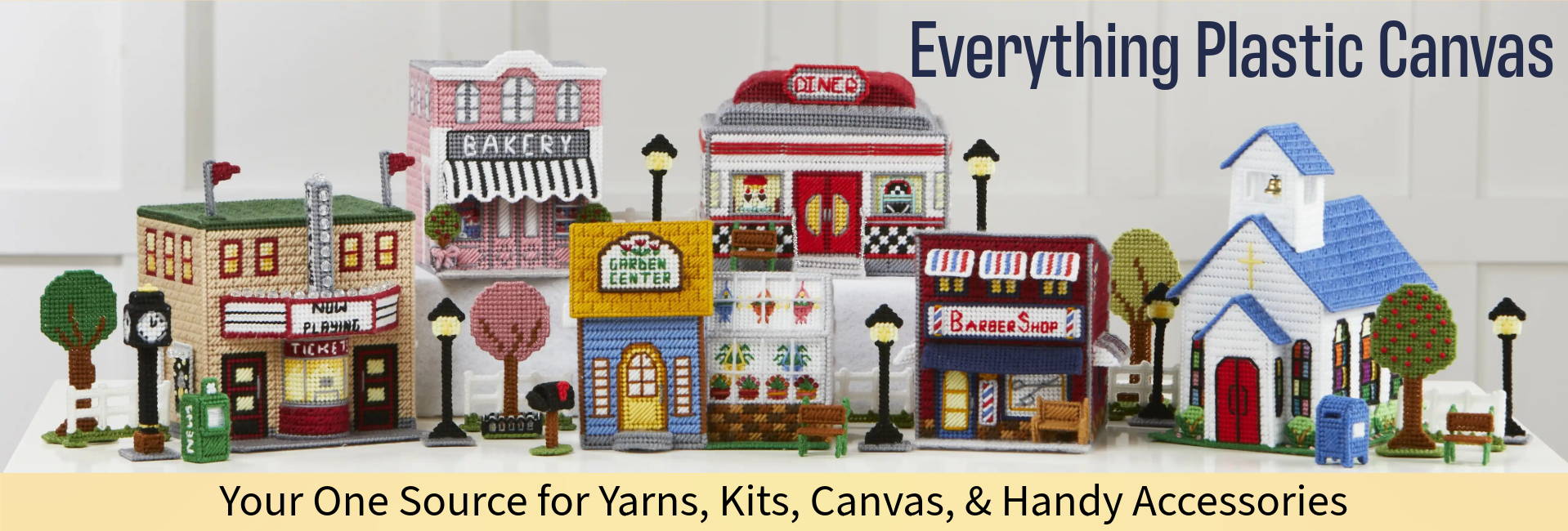 Your Source for Everything Plastic Canvas. Image: Herrchners Plastic Canvas Village Kit.
