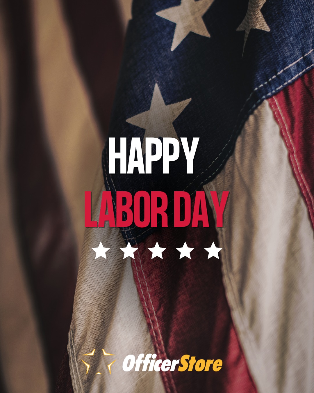 Happy Labor Day text over a background of an American flag.