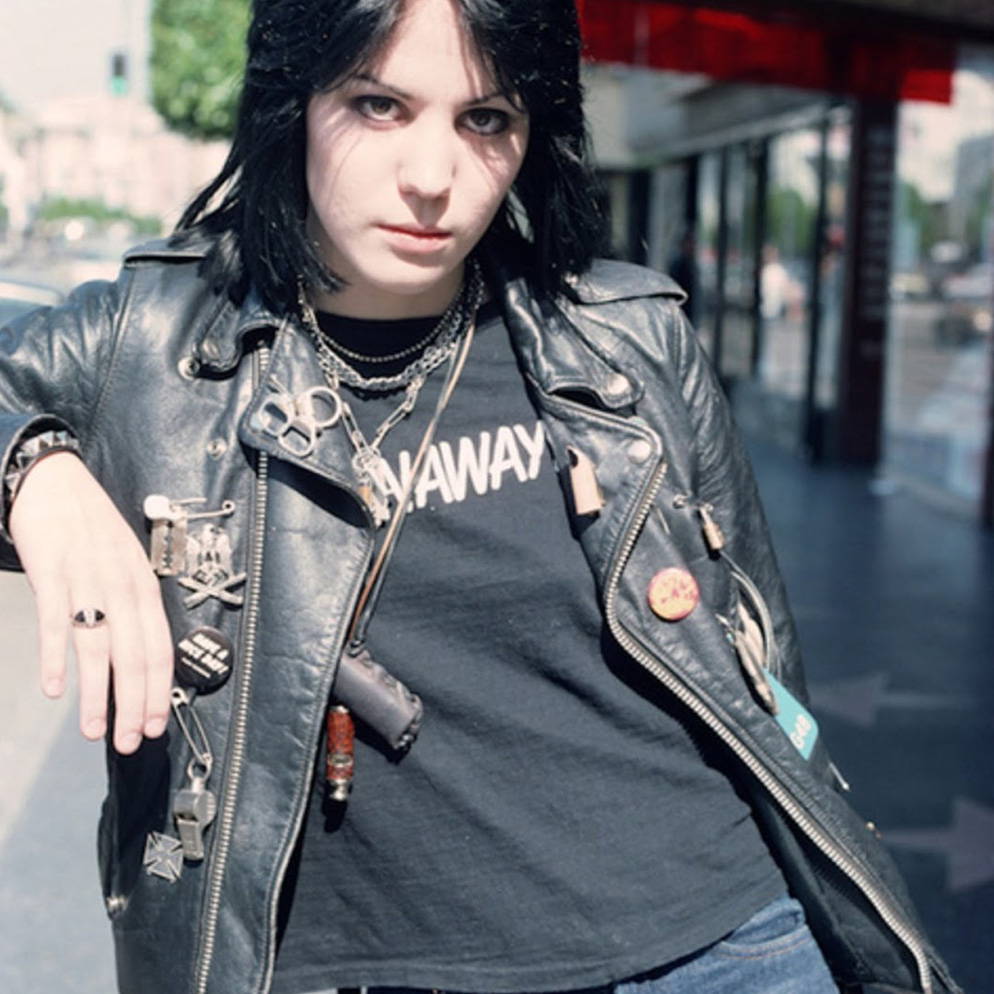 Joan Jett in a leather jacket in her early career