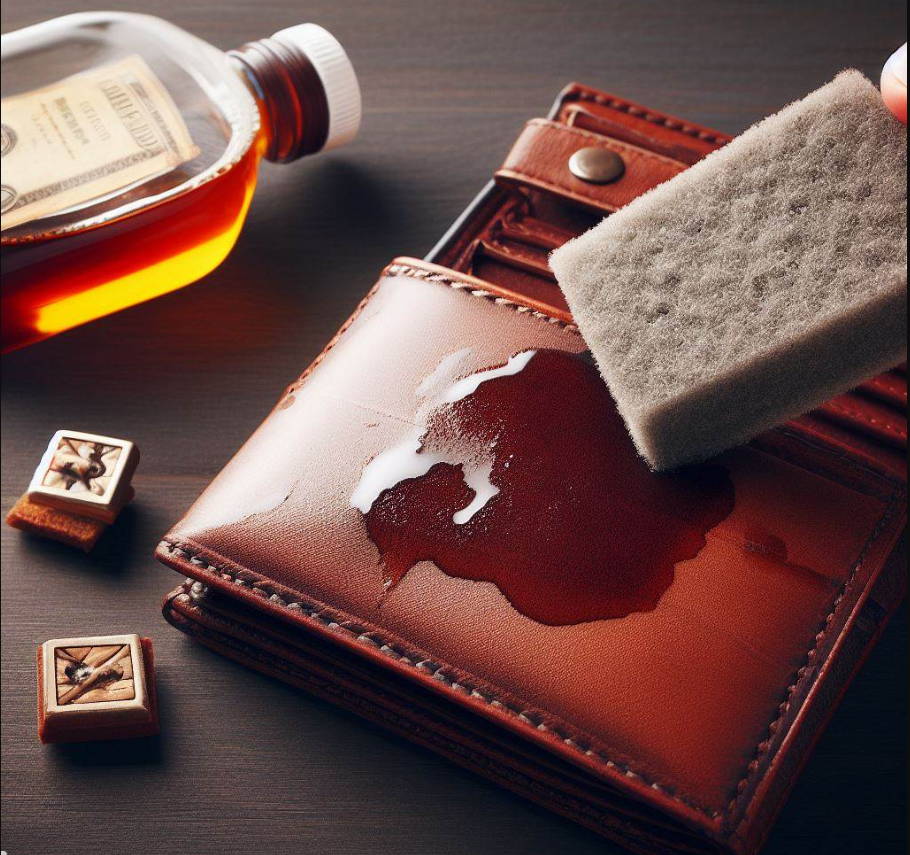 cleaning a leather wallet with an alcohol solution