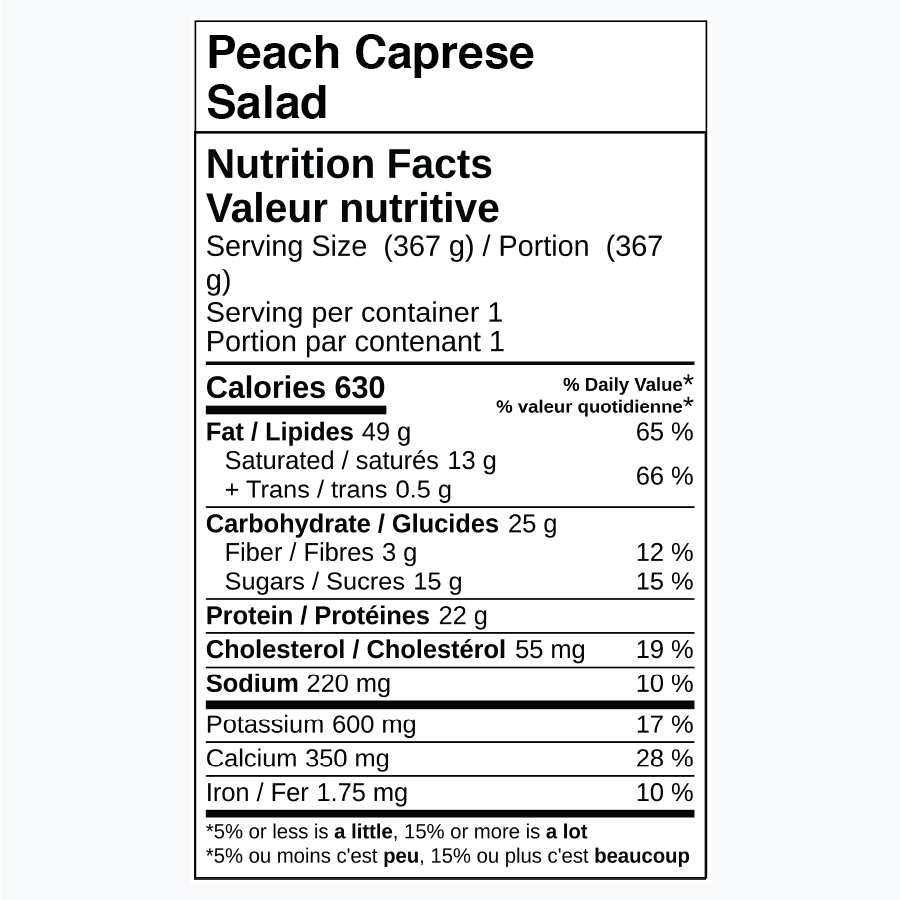 Nutrition facts for Peach Caprese Salad.
