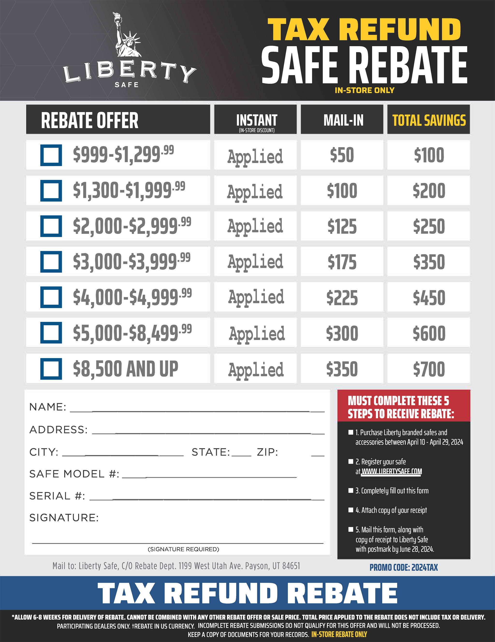 Tax Refund Safe Rebate Offer - In Store Only April 2024