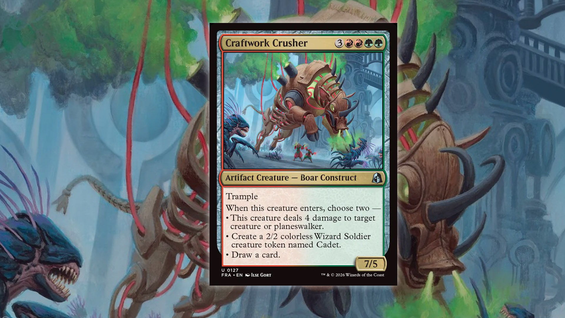The card Craftwork Crusher, a ramp payoff for MTG's Reality Fracture Expansion.