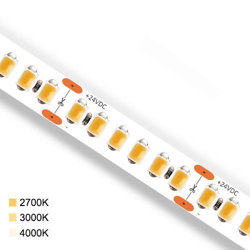 LED light strip showing different color temperatures: 2700K, 3000K, 4000K.