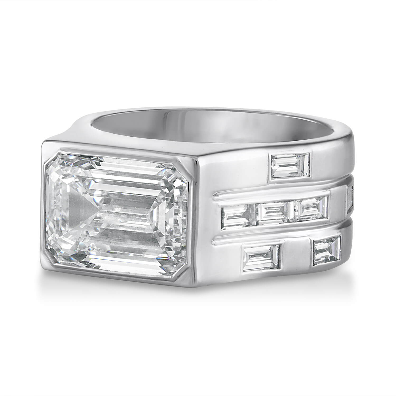 emerald cut east west engagement ring