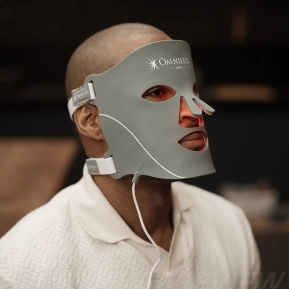 Men wearing Omnilux Men Led mask
