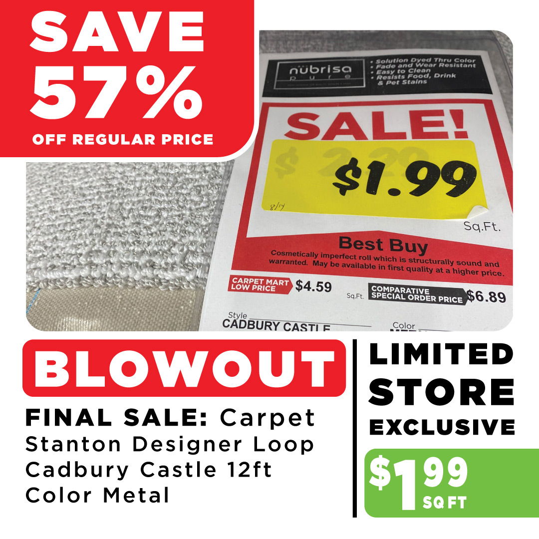 Stanton designer loop carpet blowout.