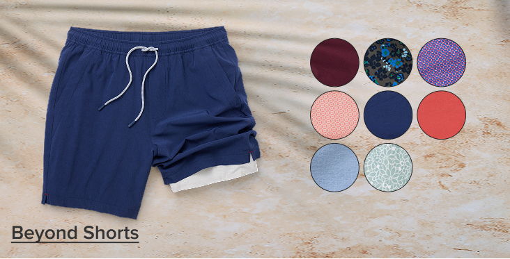 Collection of beyond shorts invarious colors. 