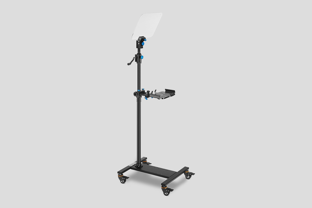iPad holder attached to the teleprompter stand