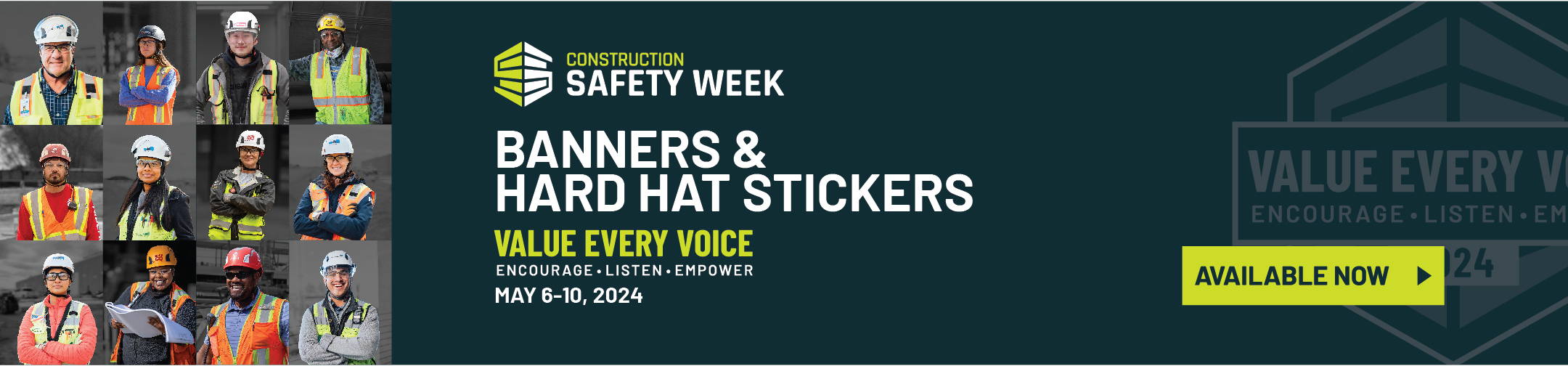 Construction Safety Week 2024 Hard Hat Stickers and Banners Homepage Banner