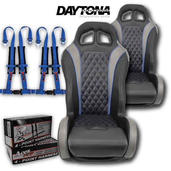 Blue Carbon Edition Daytona suspension seats with blue harnesses