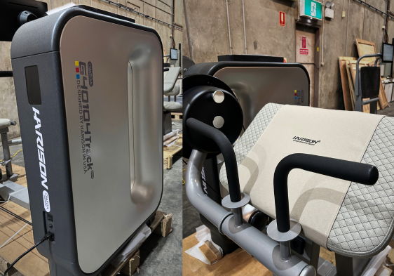 Two pieces of fitness equipment displayed side by side in a gym setting.