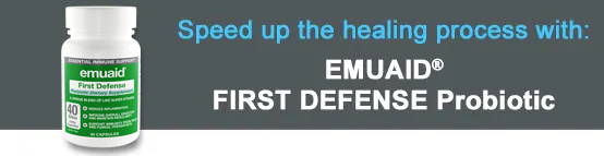 Banner with EMUAID First Defense Probiotic