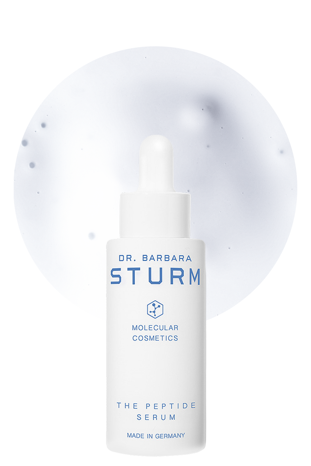 A bottle of Dr. Barbara Sturm's The Peptide Serum on a white background.