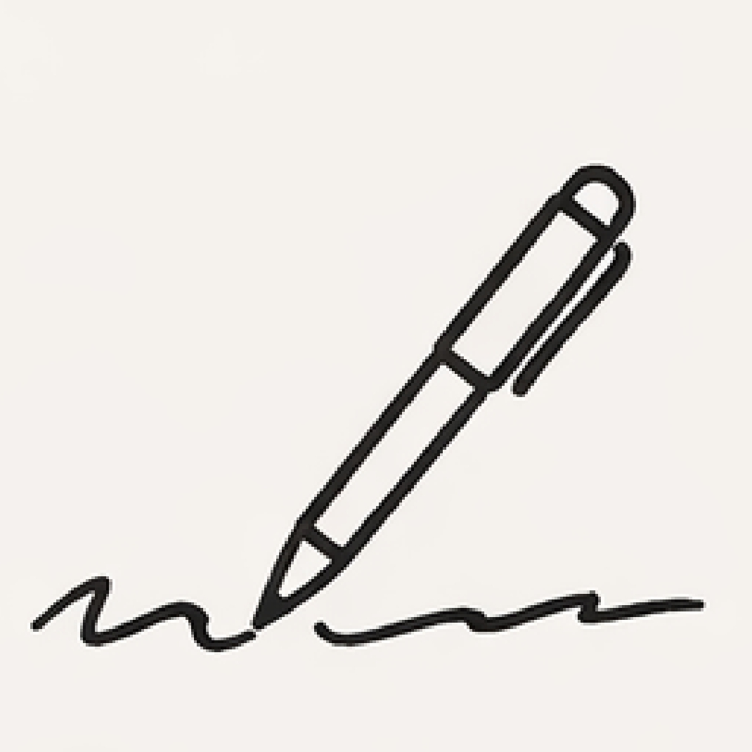 A simple drawing of a pen above a wavy line.