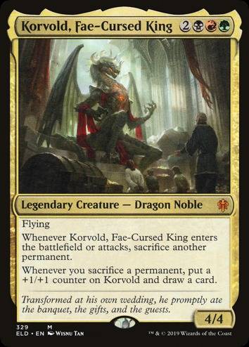 Korvold, Fae-Cursed King Magic card, a legendary dragon creature with a sacrifice ability