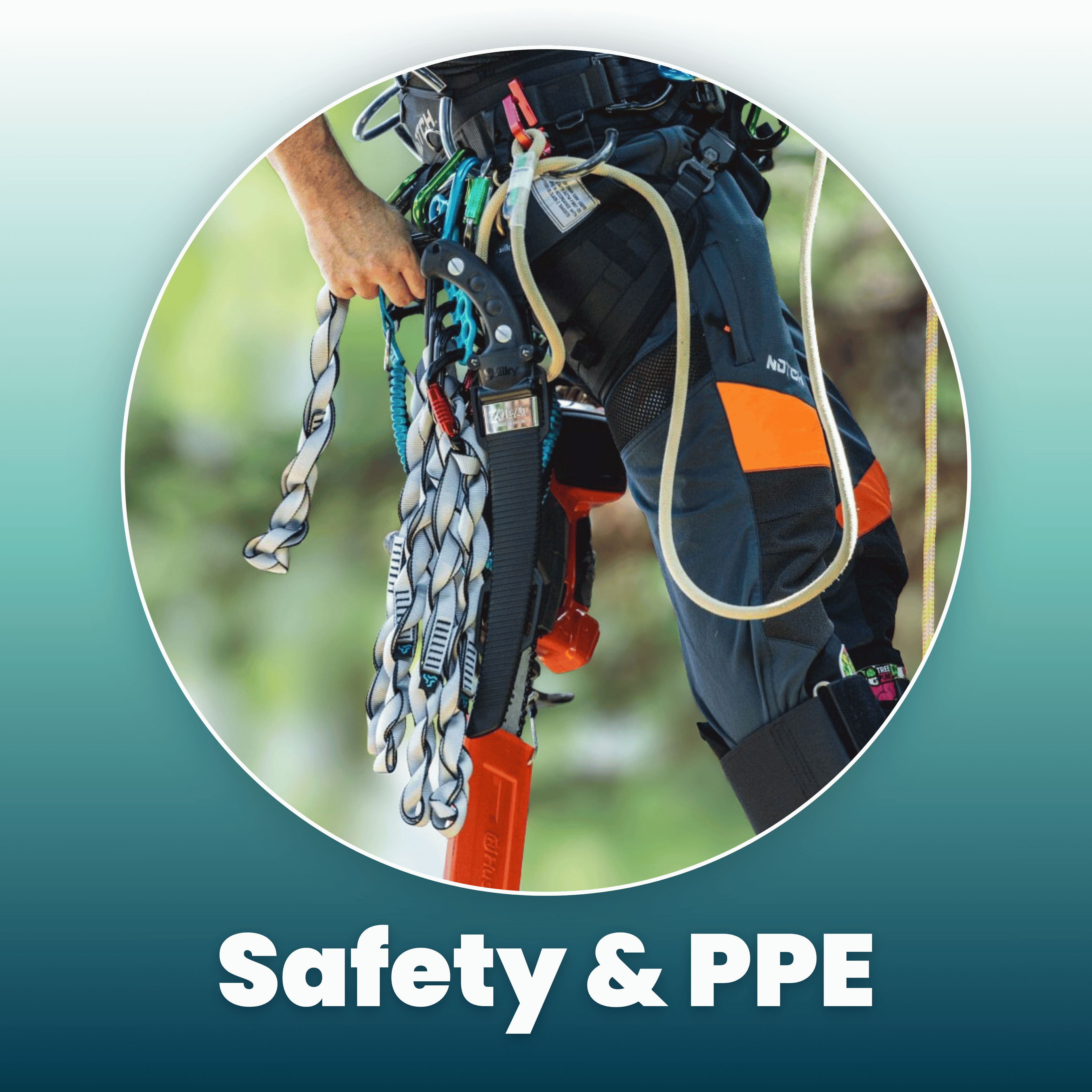 Hand holding safety gear and equipment for personal protective equipment (PPE).