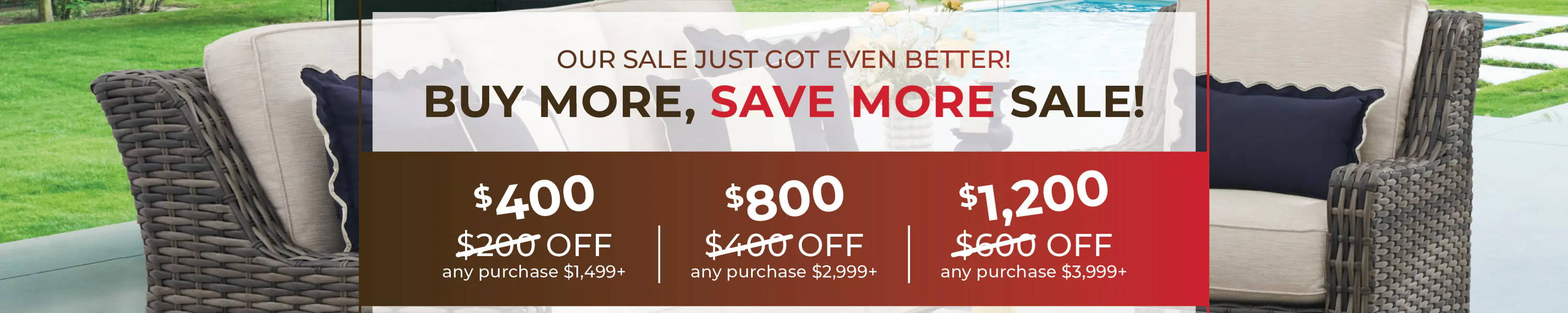 Outdoor furniture sale advertisement with savings details.