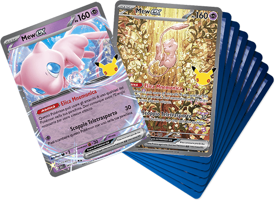all mew pokemon cards - A stack of Pokémon cards featuring a Mewtwo and Mew.