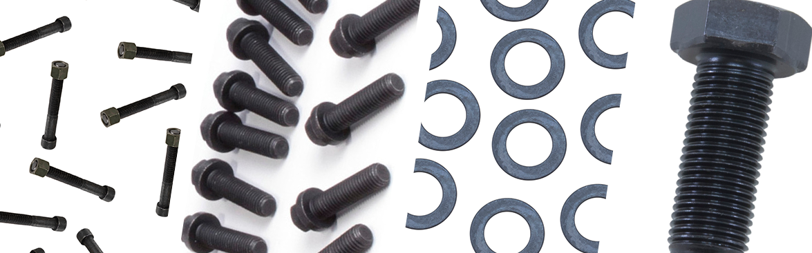 Photo collage of various bolts for automotive use. 