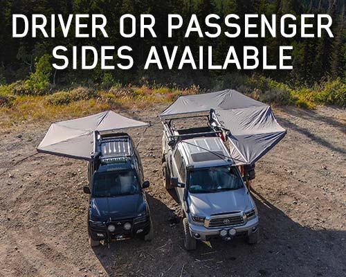 Two vehicles with awnings, text about driver or passenger sides available.