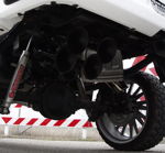 Five black train horns and McGaughy's suspension mounted under Cristian's Silverado photo 3