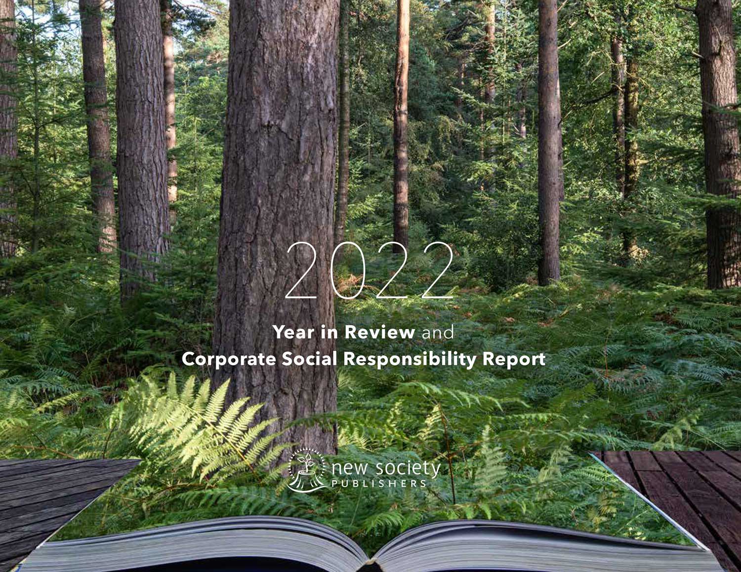 The cover of a Corporate Social Responsibility Report with a Forest Background