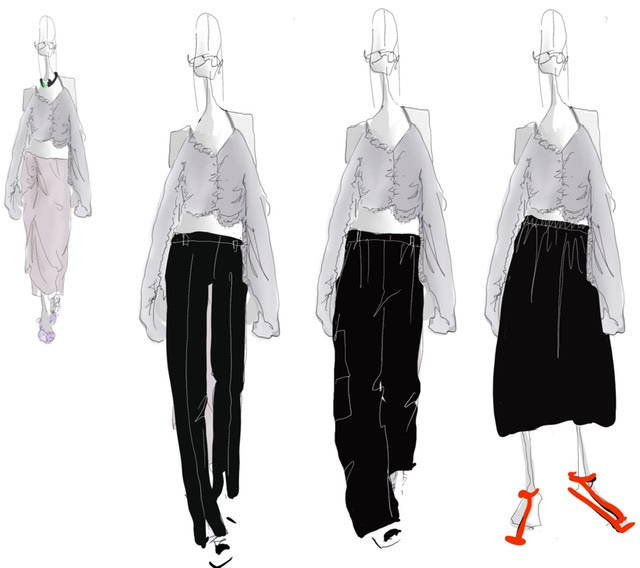 four illustrated women all wearing the same abstract top