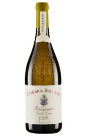 Bottle of Château de Beaucastel Roussanne wine with a label.