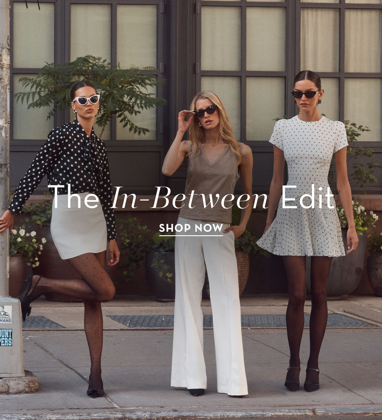 Three women in stylish outfits promoting 