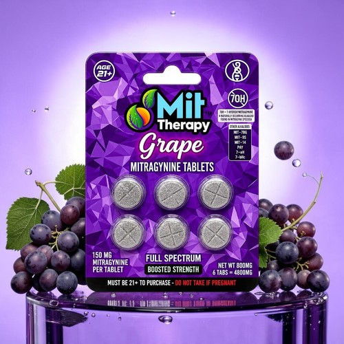 Mit Therapy Grape tablets packaging with grapes and purple background.