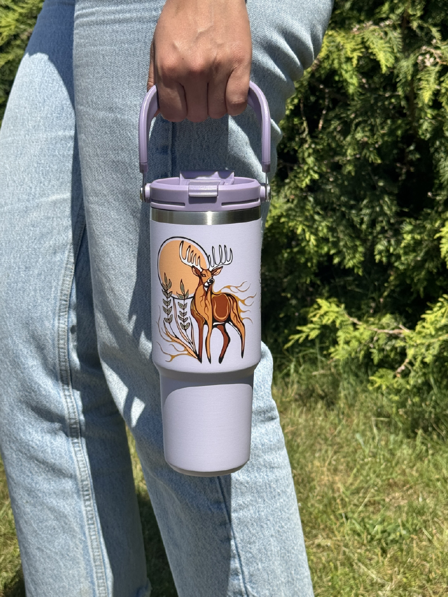 Deer (Waawaashkeshi) 30oz Easy-Carry Insulated Tumbler by Storm Angeconeb, Lac Seul First Nation, Ojibwe