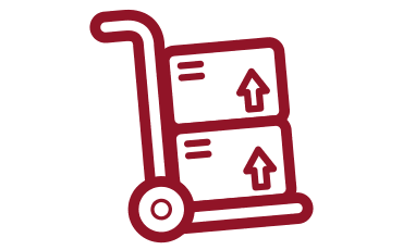 Hand truck with stacked boxes and upward arrows.